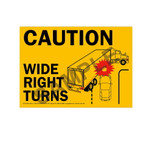 Caution Wide Right Turns -Yellow Vinyl Adhesive Sign - Horizontal Format