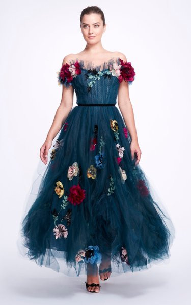 Marchesa Floral-Embroidered Tulle Gown - Vivaldi Boutique