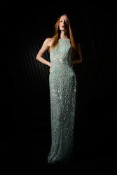 Naeem Khan Beaded Column Gown With Square Neckline