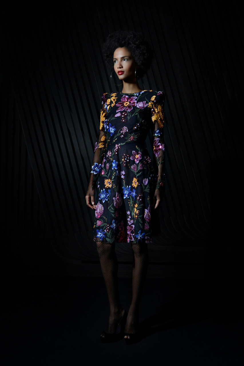 Naeem Khan Floral Embroidered Dress w 