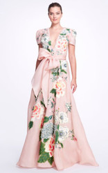 Marchesa Floral-Embroidered Silk Gown