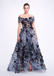 Marchesa Floral-Appliqued Tulle Gown With Wrap