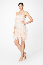 Pamella Roland Blush Crystal and Feather Strapless Cocktail Dress