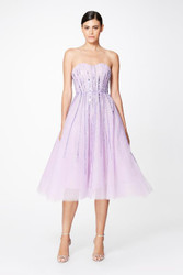 Pamella Roland Lilac Sequin Beaded Strapless Cocktail Dress