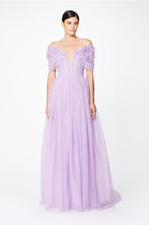 Pamella Roland Lilac/Silver Tulle Off The Shoulder Gown