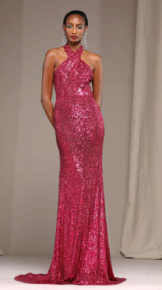 Naeem Khan Sequined Criss Cross Gown Vivaldi Boutique