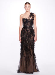 Marchesa One Shoulder Illusion Tulle Gown