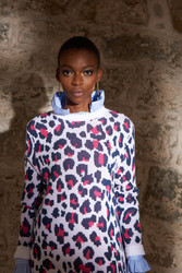 Algo of Switzerland Navy and Pink Leopard Sweater