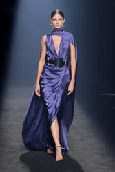 Isabel Sanchis Calvello Sleeveless Slit Gown with Cape