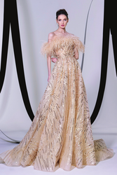 Tony Ward Off Shoulder Feathered Gown