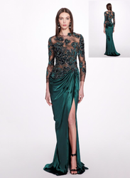 Marchesa Engineered Laser-Cut and Embroidered Velvet Sheath Gown