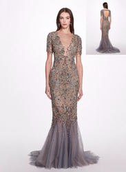 Marchesa Crystal and Chain Embroidered Tulle Gown
