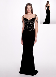Marchesa Fit to Flare Velvet Gown