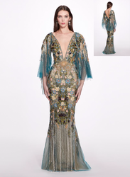 Marchesa Fully Embroidered Tulle Gown