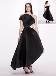 Marchesa Strapless Mikado Tea-Length Dress