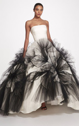 Marchesa Spring 2023  White Strapless Textured Silk Ball Gown