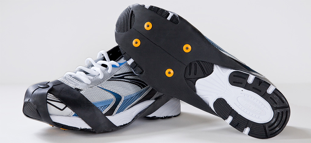 Industrial Strength Ice Cleats on Running Shoes