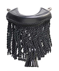 Black Leather Pool Table Pockets with Fringe - Set of 6