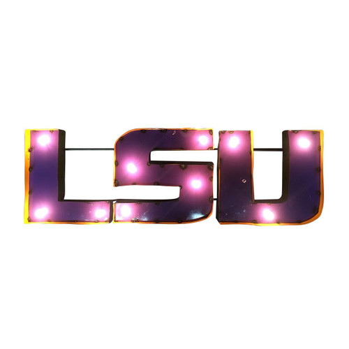 LSU Tigers "LSU" Logo Lighted Recycled Metal Sign