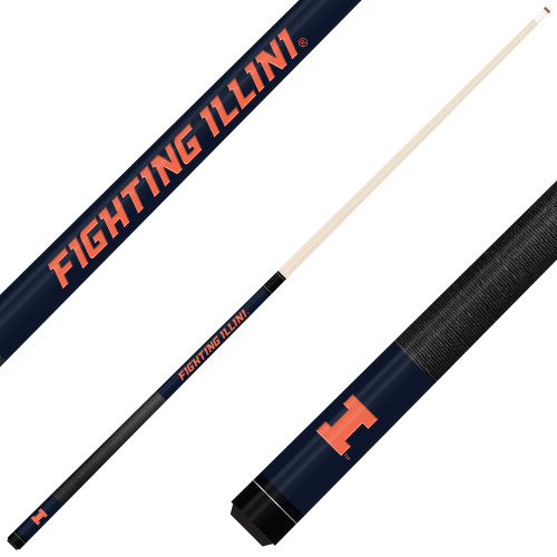 Illinois Fighting Illini Custom Engraved Navy Billiard Cue - Orange