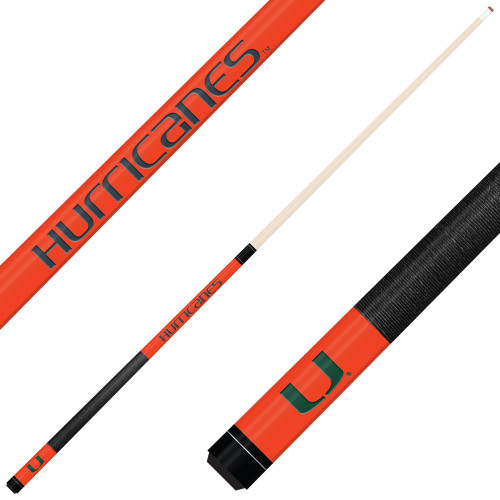 Miami Hurricanes Custom Engraved Orange Billiard Cue - Green