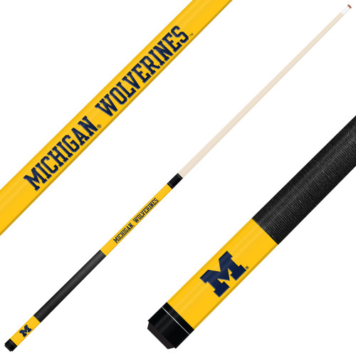 Michigan Wolverines Custom Engraved Yellow Billiard Cue - Blue
