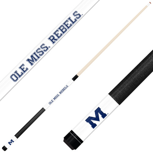 Ole Miss Rebels Custom Engraved White Billiard Cue - Blue