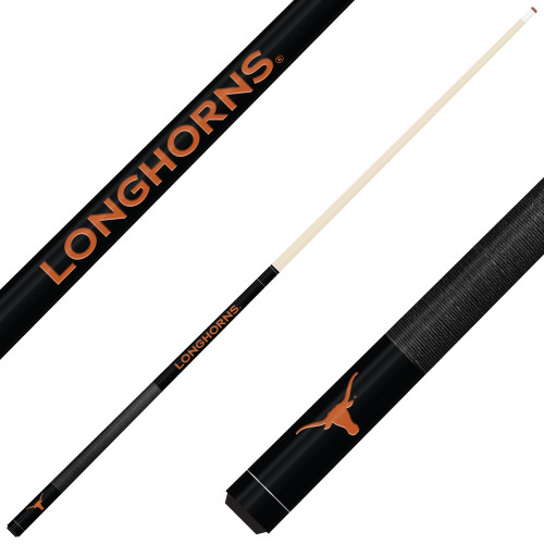 Texas Longhorns Custom Engraved Black Billiard Cue - Orange
