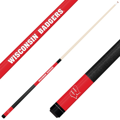 Wisconsin Badgers Custom Engraved Red Billiard Cue - White