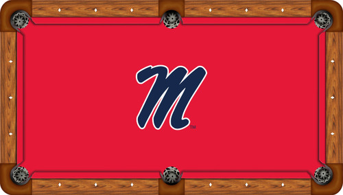 Mississippi Rebels Billiard Table Felt "Script M" in Blue on Red Cloth