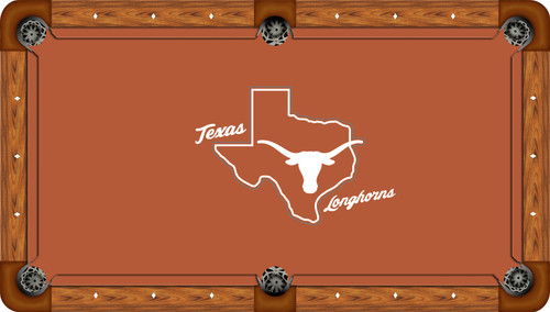 Texas Longhorns "Script Texas Longhorns with Longhorn State Logo" on Burnt Orange Billiard Table Felt - Recreational