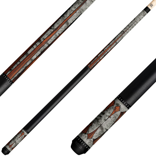 KODA KD49 Pool Cue - Gray-Stained Maple with Cocobolo Points Graphic - Irish Linen Wrap