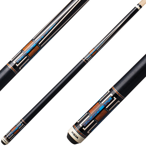 KODA KD51 Pool Cue - Black with Blue Recon and Bocote Ring Work Overlay - Irish Linen Wrap
