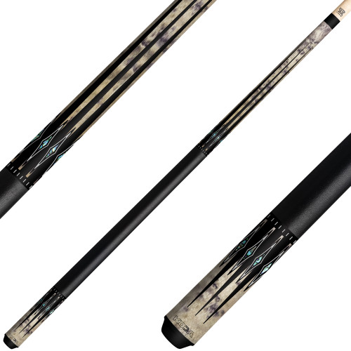 KODA KD54 Pool Cue - Gray-Stained Birdseye Maple with Black and Abalone Points Overlay - Irish Linen Wrap