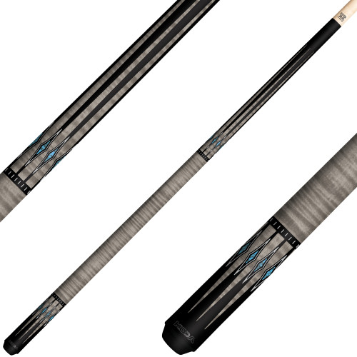 KODA KD55GY Pool Cue - Gray Curly Maple Overlay with Black and Abalone Points - No Wrap