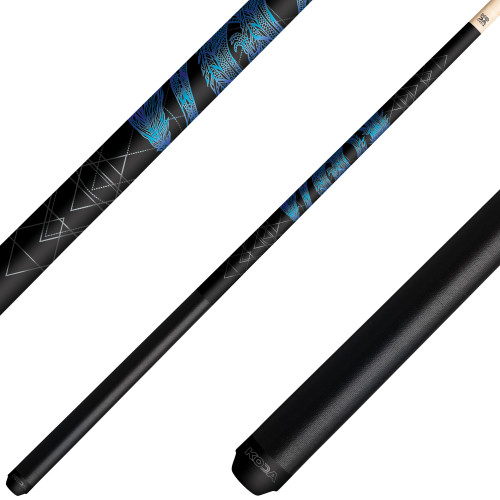 KODA KDV15BL Blue Dragon Graphic Overlay Pool Cue - Irish Linen Wrap