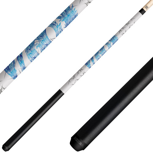 KODA KDV15WBL Blue Dragon Graphic Overlay Pool Cue on White - Irish Linen Wrap