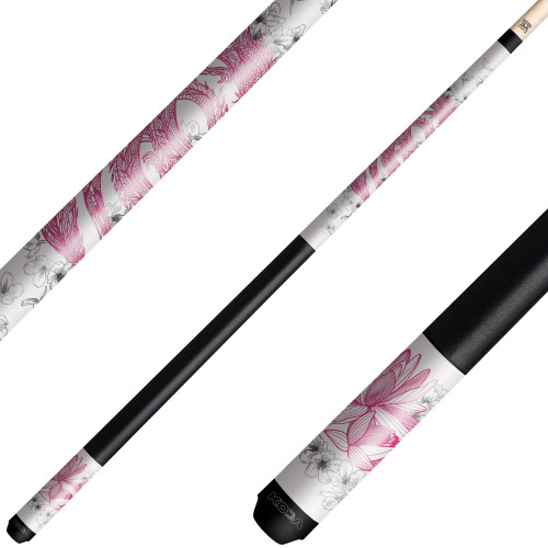 KODA KDV15WBL Blue Dragon Graphic Overlay Pool Cue on White - Irish Linen Wrap