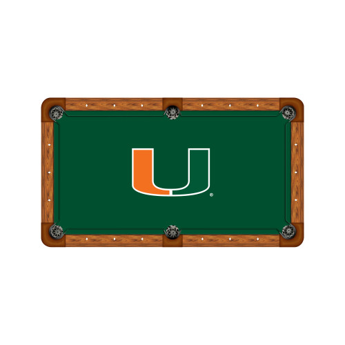 Miami Hurricanes 9' Recreational Billiard Table Felt - U Logo on Green