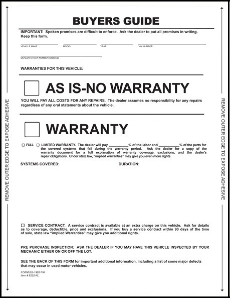 Buyers Guide Form Part Sticker