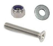 4mm Countersunk Bolt, Nut & Washer (4 Pack) M4 X 20mm (Including Head) A2 Stainless Steel Posi Csk Head Bolts / Machine Setscrews (Fully Threaded), Nyloc Nuts & Flat Washers