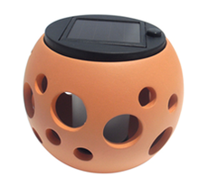 Solar Light Round Ceramic Orange Pot (Bubble)