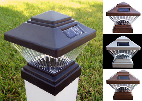 8-Pk 6 X 6 White/Copper/Black Fence Post Cap Solar Light 2 LEDs PVC Vinyl 