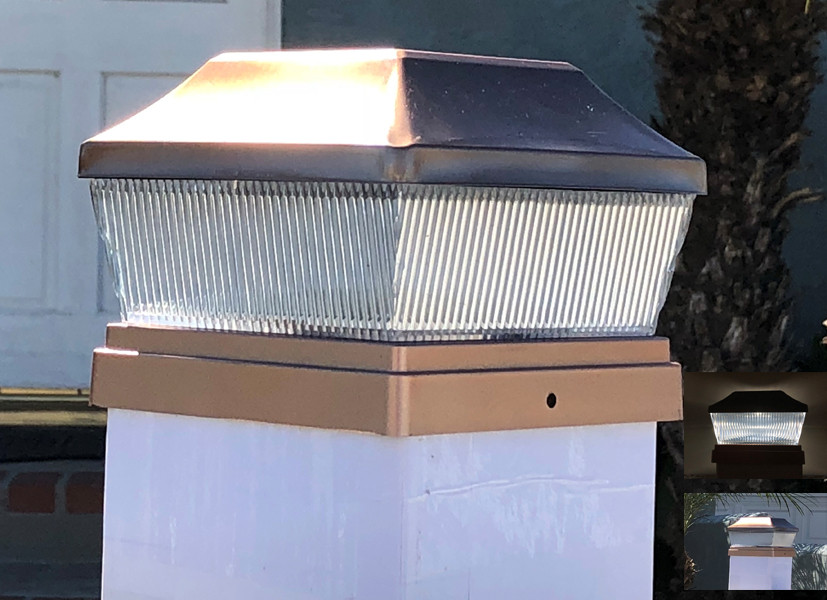 Post Cap Mount Outdoor Light Solar Powered LED Light 5"x 5" Copper Set of 2 