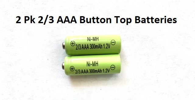2Pk Rechargeable 2/3 AAA 300 mAh 1.2V Ni-MH Button Top ODD Size