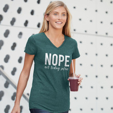Nope Not Today Satan Women's V-Neck Shirt from Grace & Truth