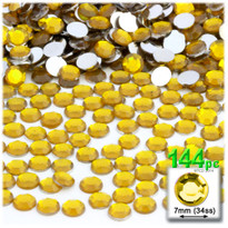 Rhinestones, Flatback, Round, 7mm, 144-pc, Golden Yellow