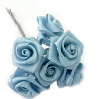 Artificial Flowers, Ribbon Roses, 1.0-inch, Light Blue, 1 bundle