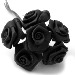 Artificial Flowers, Ribbon Roses, 1.0-inch, Black