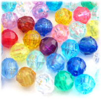 Plastic Faceted Beads, Transparent, 12mm, 1,000-pc, Multi Mix